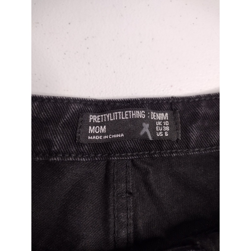 PrettyLittleThing Mom Jeans Black Distressed Ripped Denim Size US 6‎ - Picture 4 of 7